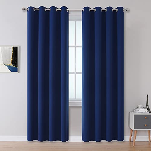 Navy Blue Blackout Curtains 96 Inch Length for Bedroom Thermal Insulated Blue Solid Window Drapes with Grommet Curtains Panels for Living Room Boys Kids Room 52x96 Inches Long 2 Panels Set - color: Navy Blue, size: 52"W x 96"L (Pack of 2)