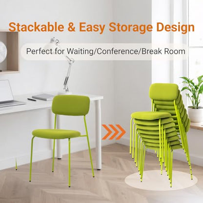 Sidanli Stackable Waiting Room Chairs, Armless Dining Chairs Without Wheels Set of 4 with Comfotable Cushion for Reception Break Room Lobby, Green - color: Green