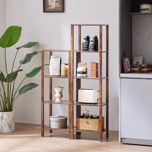 YUFAM 4-Tier Tall Slim Bookshelf, Small Bookcase for Small Spaces, Brown - color: Brown, size: 4-Tier