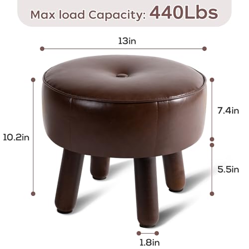 Small 13" Foot Stool Ottoman, Round Pouf Foot Rest, Faux Leather Footstool | Small Foot Stool with Rubber Legs Under Desk, Footrest for Couch, Living Room Bedroom Office, 13''L x 13''W x 10.2''H, Coffee - color: Coffee