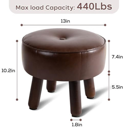 Small 13" Foot Stool Ottoman, Round Pouf Foot Rest, Faux Leather Footstool | Small Foot Stool with Rubber Legs Under Desk, Footrest for Couch, Living Room Bedroom Office, 13''L x 13''W x 10.2''H, Coffee - color: Coffee