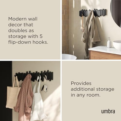 Umbra Sticks Wall Coat Rack, Wall Mount 8 Retractable Hooks, Black | Modern sculptural look, holds five pounds each, fits entryways and bedrooms, easy to install, recycled plastic - color: Black, size: 8-Hook