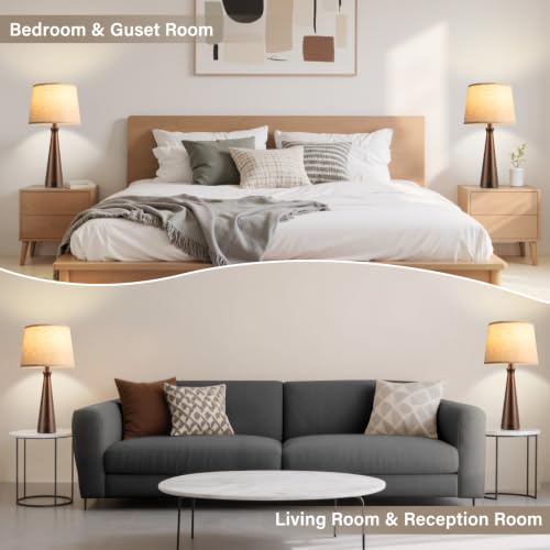 Modern Touch Lamps for Nightstand, 3 Way Dimmable Bedroom Lamp Set of 2 | USB C+A Charging Ports, Brown Bedside Lamps for Bedroom, Living Room, End Table, Bed Side, LED Bulb Included - color: I. Brown Base-Beige Shade
