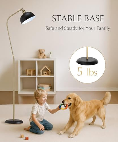 HarvestLand Halo Brass Floor Lamp with Adjustable Reading Light | Adjustable reading light, solid metal base, E26 bulb compatible. - color: Black Brass
