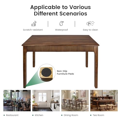 47" Solid Wood Dining Room Table, Rectangular Kitchen Real Wooden Table | 4 Person Modern Farmhouse Mid Century Fluted Design Furniture Desk for Home,Small Space,Apartment,Living Room Walnut - color: Walnut, size: 47" L x 29" W x 29" H