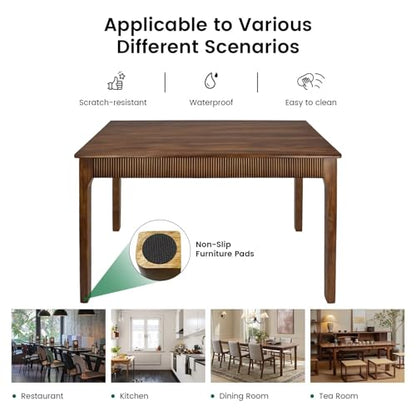 47" Solid Wood Dining Room Table, Rectangular Kitchen Real Wooden Table | 4 Person Modern Farmhouse Mid Century Fluted Design Furniture Desk for Home,Small Space,Apartment,Living Room Walnut - color: Walnut, size: 47" L x 29" W x 29" H