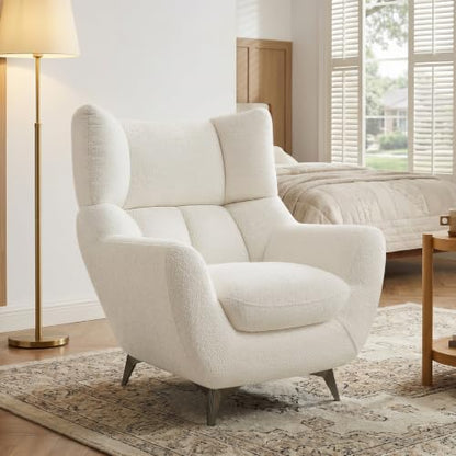 34.6" Oversized Accent Chairs with WingBack, Set of 2, Teddy White | High Back, Wide Armrests, Metal Legs, Cozy Deep Seat Armchair , Reading Chair for Living Room, Bedroom, Apartment, Office - color: White, size: Set of 2