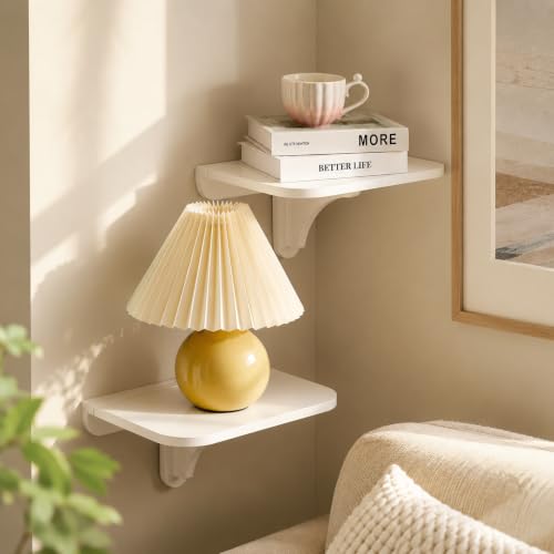 WELLAND 11.8" x 8.25" White Wall Mounted Desk Small Floating Shelves Set of 2 Folding Wall Shelves Drop-Leaf Table Fold Down Desk for RV, Camper, Loft Beds - color: White