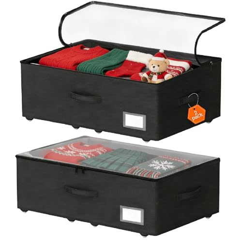 Under Bed Storage with Wheels, 2-Pack Under Bed Storage Containers, No Assemble Required 10 inches Height, Rolling underbed storage Drawers, Underbed Storage Bins for Shoes, Clothes, Blankets, Toys - color: Black