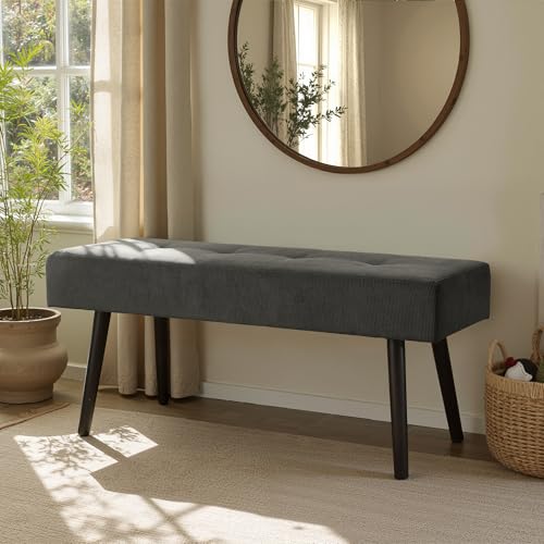 Comfy to go Entryway Bench - Grey Bench for Bedroom, Modern Ottoman End of Bed, Corduroy Padded Benches for Living Room, Foyer, Mudroom, Hallway - 39" L x 14" W x 17" H | Corduroy Padded Benches for Living Room, Foyer, Mudroom, Hallway - 39" L x 14" W x 1