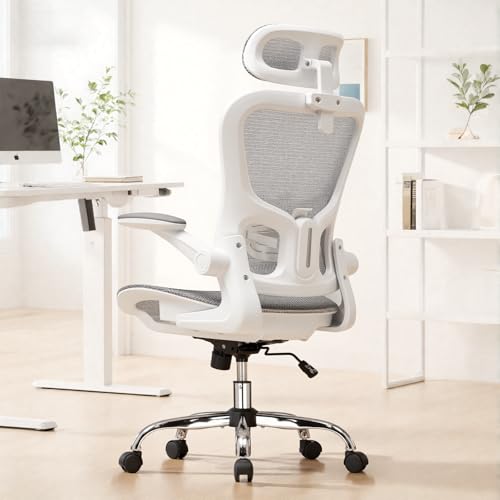 GTPLAYER Office Chair, Home Ergonomic Desk Chair with High Back Mesh, Mesh Office Computer Desk Chairs with Adjustable Lumbar Support, Rolling Work Swivel Task Chairs with 3D Armrests and Headrest - color: White