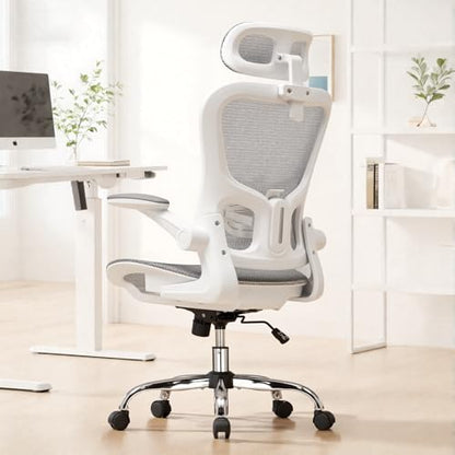 GTPLAYER Office Chair, Home Ergonomic Desk Chair with High Back Mesh, Mesh Office Computer Desk Chairs with Adjustable Lumbar Support, Rolling Work Swivel Task Chairs with 3D Armrests and Headrest - color: White