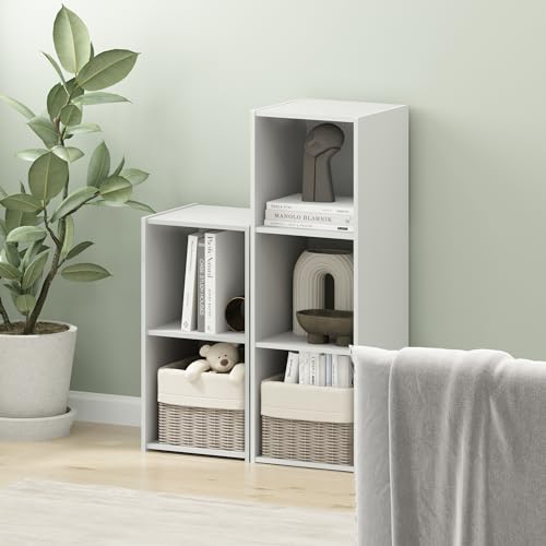 Furinno PELLI Book Shelf, 3-Cube Bookshelf with Open & Closed Back Cubes, 3 x 1 Storage Organizer Cabinet, 11.6 x 12.2 x 35.9, for Living Room, Bedroom, Home Office, White - color: White, size: 3-Cube