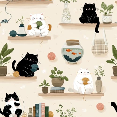 Stickorama Light Beige Cozy Cat Peel and Stick Wallpaper Self Adhesive Removable Waterproof 17.72" x 118.1'' Hand-Painted Fish Tank Mural Renter Friendly for Bedroom Living Room Study - color: WZ-HU0039-3, size: 17.7" x 118.1"