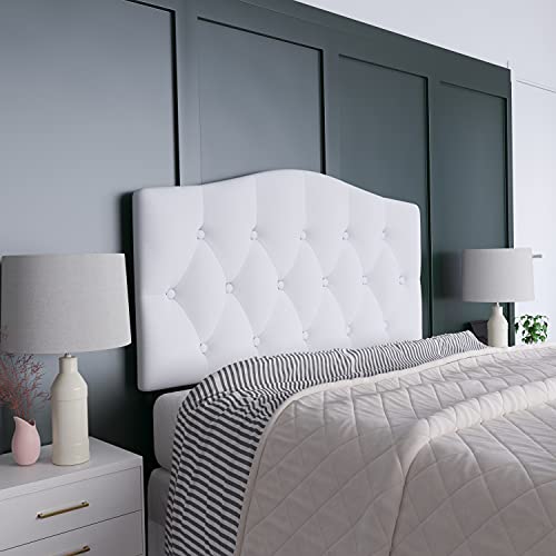 EMMA + OLIVER White Full Tufted Headboard | Adjustable Bed Rail Slots, Fabric Upholstered - color: White, size: Full
