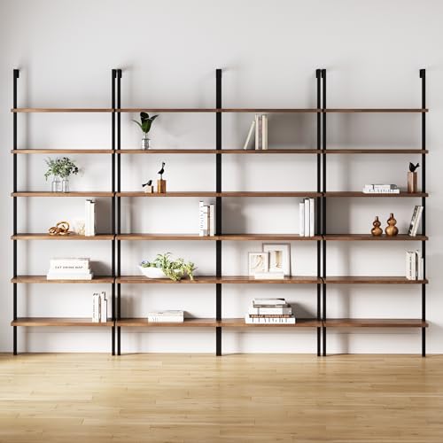 Nathan James Theo 6-Shelf Tall Bookcase, Wall Mount Bookshelf with Reclaimed Oak Wood and Industrial Metal Frame, Reclaimed Oak/Matte Black, Set of 4 - color: Oak/Matte Black, size: Set of 4