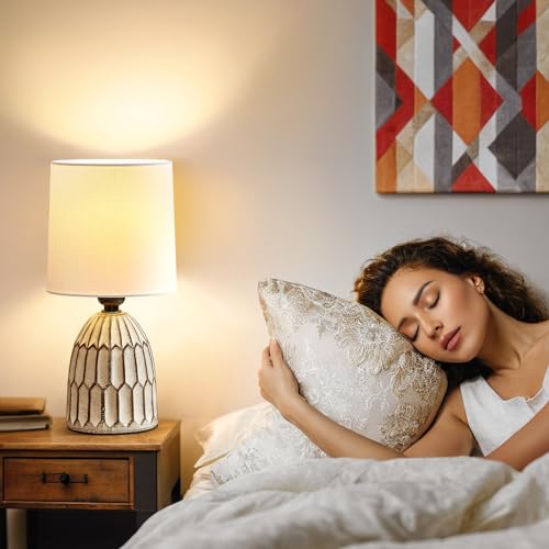 EJIAXIN Table Lamps Set of 2-13.5" Small Boho Lamp - Bedside Lamps - Farmhouse Rustic Ceramic Table Lamp for Bedroom, Living Room, Nightstand, Office, Side Desk Lamp, End Table Lamp - style: Bohemian