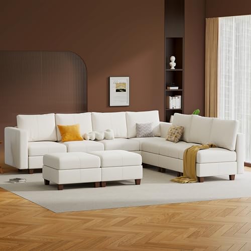 MINCETA Modular Sectional Sofa, Modern Comfy Sofa with Upholstered and Storage Ottoman for Living Room,Bedroom(White, 7 Seat L Shape+2 Ottoman) - color: White, size: 118.2"W*112.7"D + 53.6"W*26.8"D