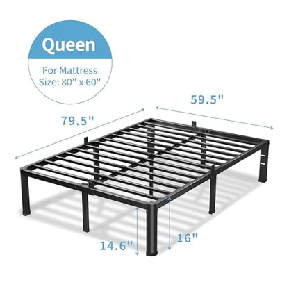 VIPSHOW 16 Inch Queen Bed Frame with Round Corners No Box Spring Needed | 3500lbs Heavy Duty, Under bed storage, 4 mattress stoppers, Headboard holes, Noise-free, Easy assembly & rubber covers - size: Queen, style: 16 Inch