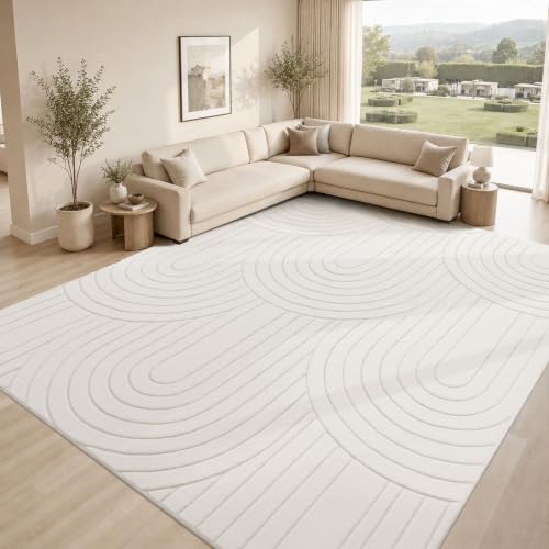 Sour Lemon 8x10 Area Rugs for Living Room Bedroom, Washable Rug Cream | Machine Carpet Modern Non-Slip, Soft Large Fluffy Plush Thick, Big, Geometric High-Low Pile Nersy Rug for Kids Dining Room - color: Cream, size: 8' x 10' (Rectangular)