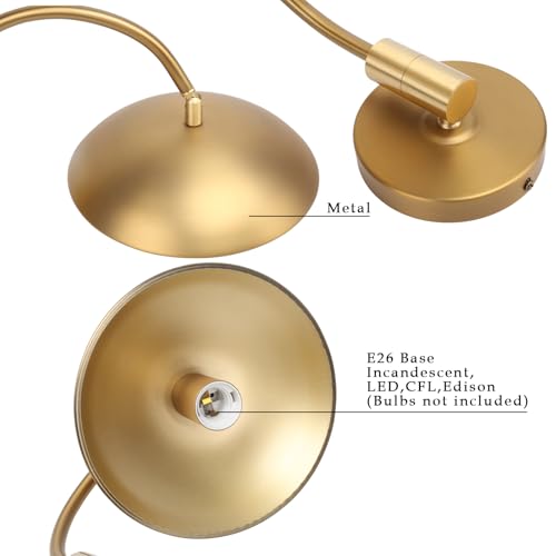 Phansthy Modern Brass Wall Sconce Hardwired 2 Pack, Adjustable Lighting Direction Wall Light, Swing Arm Wall Lamp with 8.5" Metal Half Sphere Shade for Bedside Reading, Farmhouse (Antique Gold) - color: Antique Gold