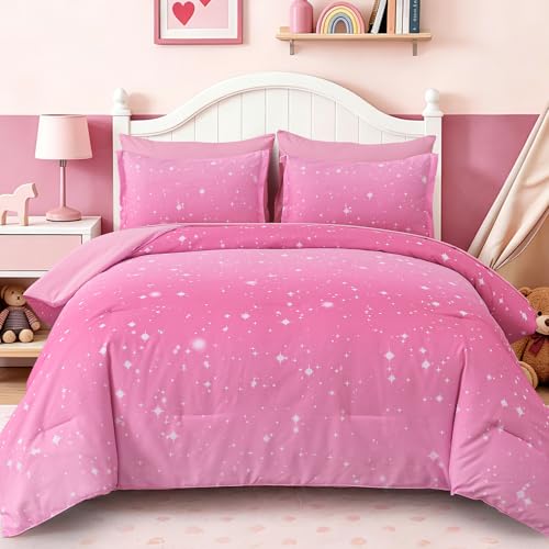 Dinjoy Girls Comforter Set 6 Pieces, Twin Size Colorful Ombre Rainbow Bedding Set, Bed in A Bag for Kid Teen Girls (1 Comforter, 1 Flat Sheet, 1 Fitted Sheet, 1 Pillow Shams, 2 Pillowcases) - color: Light Pink, size: Twin