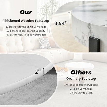 Round Coffee Table, Modern Faux Marble Coffee Table with Metal Frame, Small Wood Circle Table, Round Accent Center Tables for Living Room Apartment Small Space(31.5''D-White Marble) - color: X-white Marble