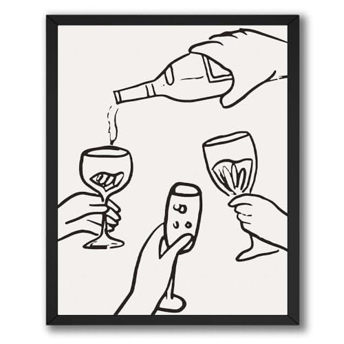 ALPINE INK CO. Wine Toast Line Art Poster - Minimal Dining Still Life Illustration Poster - Modern Kitchen Wall Decor for Home, Office, Dining Space - 8x10 Unframed Print - color: Style-16, size: 8"L x 10"W