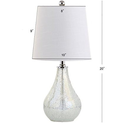 JONATHAN Y Mona Coastal Mini LED Table Lamp 20" Bedside, Mosaic White | Linen Tapered Drum Shade, Glass Body, On-Off Rotary Switch, LED Bulb Included - color: White