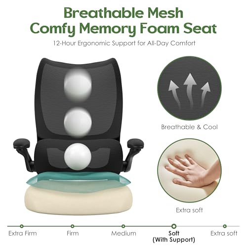 Office Chair Ergonomic Desk Chair - Comfy Mesh High Back Office Chair with Lumbar Support Wheel Home Desk Office Chairs Flip up Armrest Executive Rolling Swivel Task Computer Chair Black Silver - color: Black Silver