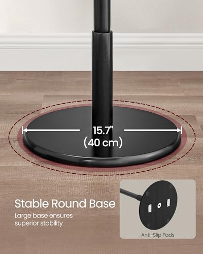 VASAGLE Solid Wood Coat Rack, Free Standing Hall Coat Tree with 8 Hooks, 3 Height Options, for Coats, Hats, Bags, Purses, for Entryway, Hallway, Rubberwood Hooks and Pole, Ink Black URCR007P33 - color: Ink Black, style: Round Base + Spherical Hooks