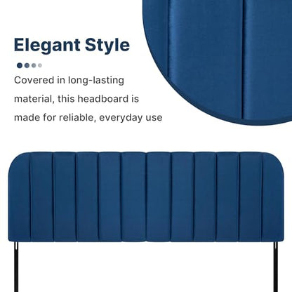 Queen Headboard Only - Upholstered Headboard for Bed, Easy Assembly, Velvet Covered Sponge, Place Between Bed & Wall, Adjustable Metal Legs with Non-Slip Pads, Blue - color: Blue, size: Queen