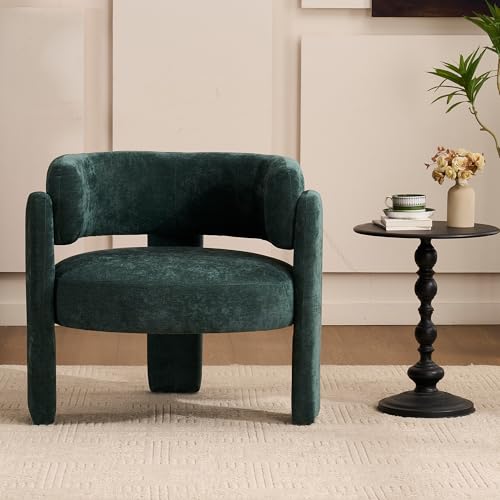 Modern Accent Barrel Chair,Mid Century Single Armchair with Curved Backrest Upholstered Side Reading Chair with 3 Legs Comfy Sherpa Chair for Bedroom Home Office Living Room (Green, Set of 1) - color: Green, size: Set of 1
