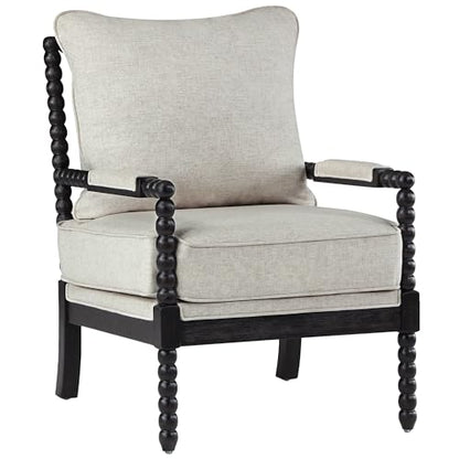 DUHOME Linen Fabric Spindle Accent Chairs Set of 2,Bobbin Chair with High Resilience Spring Cushion and Armrest Pads, Leisure Armchair for Living Room Bedroom Farmhouse Home Office Belcony - color: Black+cream, size: 2 pcs