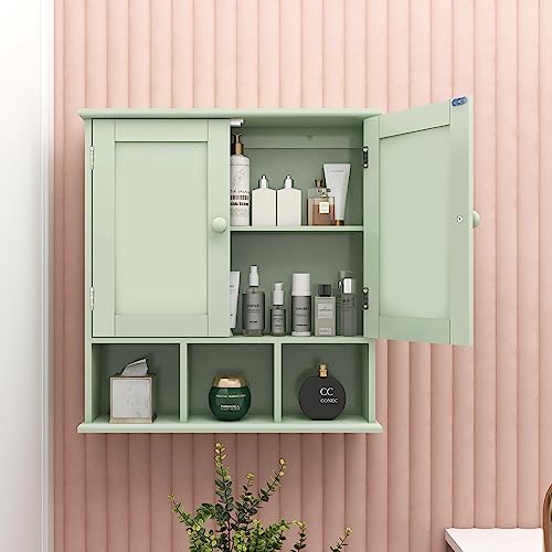 TaoHFE Green Medicine Cabinet,Bathroom Wall Cabinet with 2 Door | Adjustable Shelves,Over The Toilet Storage Cabinet,Green Bath room Cabinet Wall Mounted,Medicine Cabinets for Laundry Kitchen - color: Green