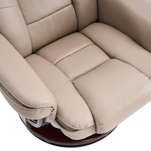 Swivel Recliner Chair with Ottoman Reclining Lounge Sofa Footrest, Set of 1 | 360°Sturdy Wood Base, Soft Faux Leather, Upholstered Ultra-Plush Foam, Modern Armchair, Living Room Bedroom Office Reading - color: Taupe, size: Set of 1
