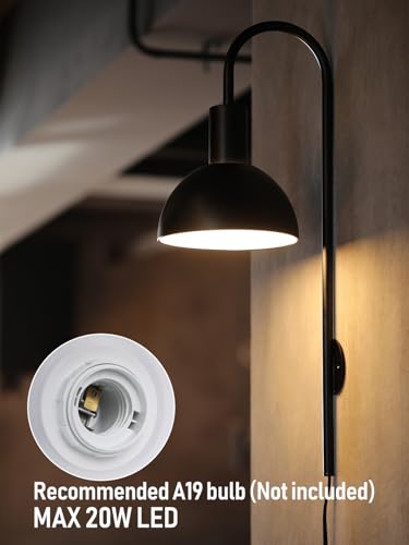TORCHSTAR 26 Inch Wall Light Fixture, Metal, Plug-in, E26 Base, Black | Wall Mounted Lamp with On/Off Switch for Living Room, Reading Nook, Bedroom, Bulb Not Included - color: Black