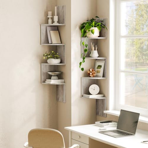 HOOBRO Corner Shelf Wall-Mounted, Set of 2 Floating Corner Shelves for Wall, 4-Tier Corner Bookshelves for Wall Decor in Living Room, Bedroom, Bathroom, Home Office, Greige BG25BJP201 - color: Greige, size: 41.3 Inches