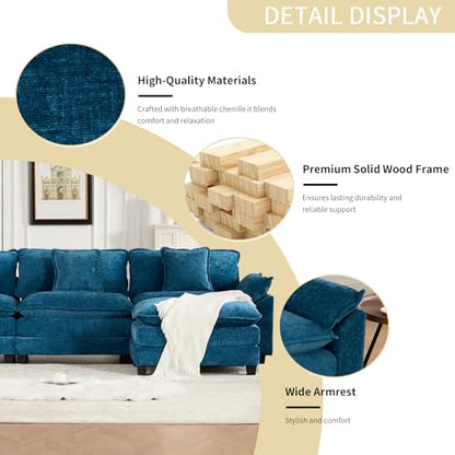 81.9" Oversized Blue Loveseat Sofa, 2 Seater Large Sectional Couches for Living Room, Chenille Fabric Modular Sectional Sofa, Deep Seat Wide Armrest Home Sofas Set, Love Seat Couches - color: Wide Arm-blue, size: 2 Seater