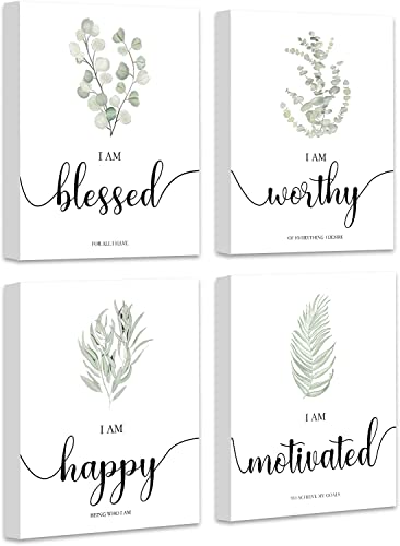Drsoum Inspirational Framed Wall Art Boho Botanical Plant Wall Decor Motivational Quote Office Study Living Room Bedroom Decor Set of 4 8x10 inch (Wooden Frames) - color: Blessedy-Worthy-Happy-Motivated, size: 8''x 10''x 4pcs