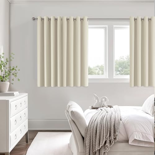 ChrisDowa Birch Blackout Curtains 45 Inches Long 2 Panels for Bedroom | Room Darkening,Light Blocking,Thermal Insulated,Faux Linen,Farmhouse,Grommet,Window Treatment,Drapes,Living Room,52x45 - color: Birch, size: 52"W x 45"L (Pack of 2)