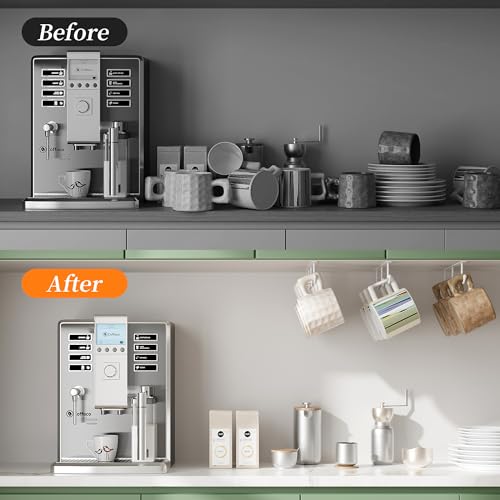ECROCY Coffee Mug Holder Screw Mounting, 3 Pack Coffee Cup Holder with 9 Hooks, Sturdy Mug Hooks Under Cabinet with Wide Hook Spacing - color: White