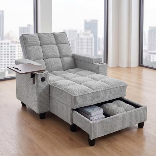 Convertible Sleeper Chair, Pull Out Sofa Bed with Adjustable Backrest & Hidden Storage Armrest, Single Sofa Recliner with USB Charging Port & Cup Holders for Living Room, Bedroom, Gray - color: C-gray-w6