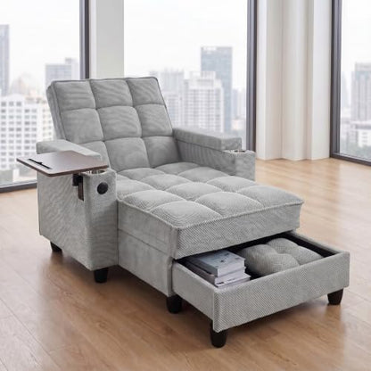 Convertible Sleeper Chair, Pull Out Sofa Bed with Adjustable Backrest & Hidden Storage Armrest, Single Sofa Recliner with USB Charging Port & Cup Holders for Living Room, Bedroom, Gray - color: C-gray-w6