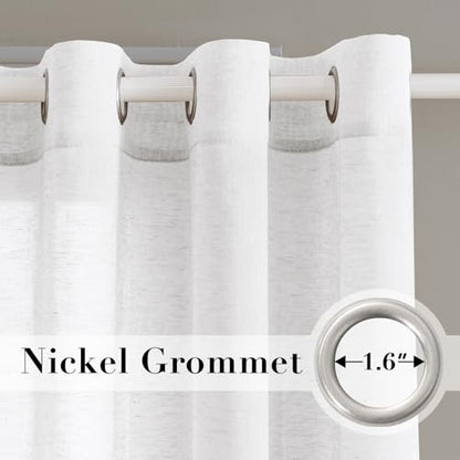 H.VERSAILTEX Linen Curtains Nickel Grommet Natural Linen Semi-Sheer Curtains 2 Panels Privacy Added Premium Soft Rich Material Drapes for Bedroom/Living Room - 37x63 - Inch - Pure White - color: Pure White, size: 37"W x 63"L (Pack of 2)