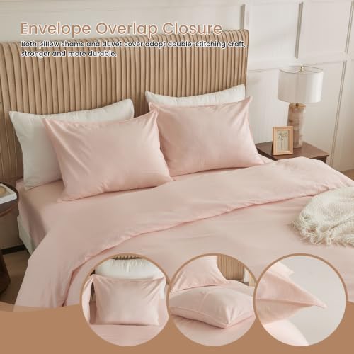 BISELINA French Linen Duvet Cover Set 2pcs with Hidden Zipper Closure Natural Flax Cotton Blend Solid Color Soft Breathable Luxury Farmhouse Bedding - Twin Size, Pale Pink - color: Pale Pink, size: Twin