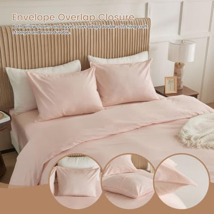 BISELINA French Linen Duvet Cover Set 2pcs with Hidden Zipper Closure Natural Flax Cotton Blend Solid Color Soft Breathable Luxury Farmhouse Bedding - Twin Size, Pale Pink - color: Pale Pink, size: Twin