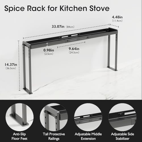 Bumusty Adjustable Stove Top Shelf, 4-Level Spice Rack, Black | Adjustable width and height use vertical space to keep spices organized above stoves or on kitchen counters. - size: High Stand