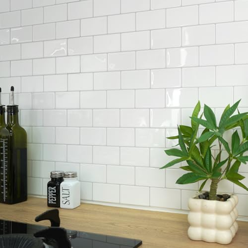 STICKGOO Subway Tile Peel and Stick Backsplash, Thicker Design 12" x 12" Stick on Backsplash Tiles for Kitchen, Bathroom, Wall Tile (10 Sheets, Bright Glossy White) - color: Bright Glossy White