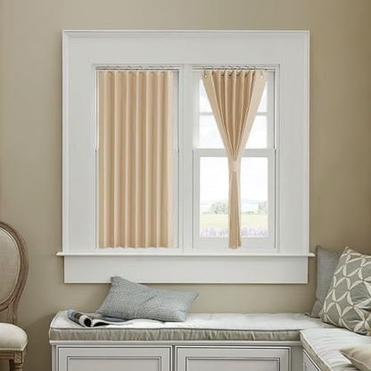 NICETOWN Biscotti Beige Room Darkening Kitchen Curtains 36 Inches Long | Farmhouse Small Window Drapes with Rings Energy Efficient Privacy Shades for Classroom Living Room, W38 x L36, 1 Panel - color: Biscotti Beige, size: 38"W x 36"L (Pack of 1)
